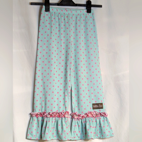 Matilda Jane Other - Matilda Jane girls sz 8 ruffled pants or sleepwear green with pink polka dots